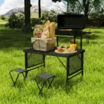 Outsunny Folding Camping Table, 4.5ft Portable Table with 2 Wing Panels, Height Adjustable Metal Picnic Table - Image 9