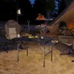 Outsunny Folding Camping Table, 4.5ft Portable Table with 2 Wing Panels, Height Adjustable Metal Picnic Table - Image 10