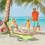 Outsunny Folding Chaise Lounge, 5-Level Adjustable Chaise, with Headrest and Breathable Mesh seat, for Beach Patio or Deck, Green - Image 2