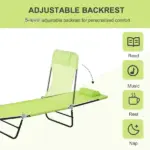 Outsunny Folding Chaise Lounge, 5-Level Adjustable Chaise, with Headrest and Breathable Mesh seat, for Beach Patio or Deck, Green - Image 4