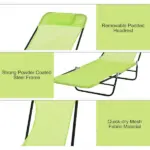 Outsunny Folding Chaise Lounge, 5-Level Adjustable Chaise, with Headrest and Breathable Mesh seat, for Beach Patio or Deck, Green - Image 5