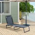 Outsunny Folding Chaise Lounge Chair with 4 Position Backrest Pillow and Breathable Mesh Baby Blue - Image 2