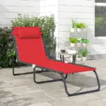 Folding Chaise Lounge Chair, 4-Position Backrest, Pillow, Breathable Mesh for Patio, Garden Sun, Poolside, Wine Red - Image 2