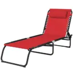 Folding Chaise Lounge Chair, 4-Position Backrest, Pillow, Breathable Mesh for Patio, Garden Sun, Poolside, Wine Red - Image 11