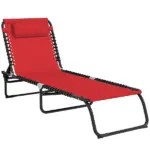 Folding Chaise Lounge Chair, 4-Position Backrest, Pillow, Breathable Mesh for Patio, Garden Sun, Poolside, Wine Red
