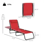 Folding Chaise Lounge Chair, 4-Position Backrest, Pillow, Breathable Mesh for Patio, Garden Sun, Poolside, Wine Red - Image 3