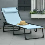 Folding Chaise Lounge Chair, 4-Position Reclining, Breathable Mesh Seat, Outdoor Sun Tanning Chair for Beach, Yard, Patio, Blue - Image 10
