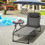 Outsunny Folding Chaise Lounge Chair, 5-Level Adjustable Backrest, Side Pocket and Pillow, Breathable Mesh, for Patio, Garden, Grey - Image 2