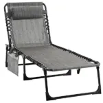 Outsunny Folding Chaise Lounge Chair, 5-Level Adjustable Backrest, Side Pocket and Pillow, Breathable Mesh, for Patio, Garden, Grey - Image 11