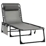 Outsunny Folding Chaise Lounge Chair, 5-Level Adjustable Backrest, Side Pocket and Pillow, Breathable Mesh, for Patio, Garden, Grey