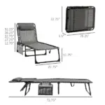 Outsunny Folding Chaise Lounge Chair, 5-Level Adjustable Backrest, Side Pocket and Pillow, Breathable Mesh, for Patio, Garden, Grey - Image 3