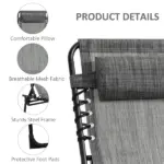 Outsunny Folding Chaise Lounge Chair, 5-Level Adjustable Backrest, Side Pocket and Pillow, Breathable Mesh, for Patio, Garden, Grey - Image 5