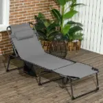 Outsunny Folding Chaise Lounge Chair: 5-Level Reclining Back, Reading Hole, Side Pocket, Headrest, Comfortable Lounging, Gray - Image 2