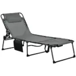 Outsunny Folding Chaise Lounge Chair: 5-Level Reclining Back, Reading Hole, Side Pocket, Headrest, Comfortable Lounging, Gray - Image 12
