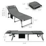 Outsunny Folding Chaise Lounge Chair: 5-Level Reclining Back, Reading Hole, Side Pocket, Headrest, Comfortable Lounging, Gray - Image 3
