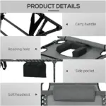 Outsunny Folding Chaise Lounge Chair: 5-Level Reclining Back, Reading Hole, Side Pocket, Headrest, Comfortable Lounging, Gray - Image 5