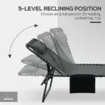 Outsunny Folding Chaise Lounge Chair: 5-Level Reclining Back, Reading Hole, Side Pocket, Headrest, Comfortable Lounging, Gray - Image 6