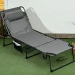 Outsunny Folding Chaise Lounge Chair: 5-Level Reclining Back, Reading Hole, Side Pocket, Headrest, Comfortable Lounging, Gray - Image 10