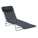 Outsunny Folding Chaise Lounge Chair, Black, Portable, 6-Level Adjustable Back, Pillow Included, for Patio, Garden, Beach
