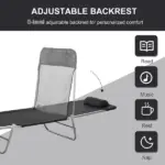 Outsunny Folding Chaise Lounge Chair, Black, Portable, 6-Level Adjustable Back, Pillow Included, for Patio, Garden, Beach - Image 4