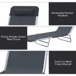 Outsunny Folding Chaise Lounge Chair, Black, Portable, 6-Level Adjustable Back, Pillow Included, for Patio, Garden, Beach - Image 5