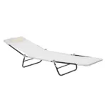 Outsunny Folding Chaise Lounge Chair, Cream White, 5-Level Adjustable with Headrest, Breathable Mesh for Beach and Patio - Image 12