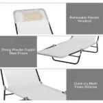 Outsunny Folding Chaise Lounge Chair, Cream White, 5-Level Adjustable with Headrest, Breathable Mesh for Beach and Patio - Image 5