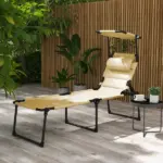 Outsunny Folding Chaise Lounge Chair Cream with Adjustable Backrest Sun Roof and Head Pillow - Image 2