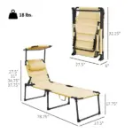 Outsunny Folding Chaise Lounge Chair Cream with Adjustable Backrest Sun Roof and Head Pillow - Image 3