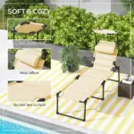 Outsunny Folding Chaise Lounge Chair Cream with Adjustable Backrest Sun Roof and Head Pillow - Image 6