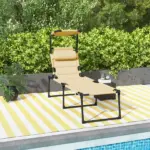 Outsunny Folding Chaise Lounge Chair Cream with Adjustable Backrest Sun Roof and Head Pillow - Image 10