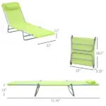 Outsunny Folding Chaise Lounge Chair, Green, Portable, 6-Level Adjustable Back, Pillow Included, for Patio, Garden, Beach - Image 3