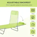 Outsunny Folding Chaise Lounge Chair, Green, Portable, 6-Level Adjustable Back, Pillow Included, for Patio, Garden, Beach - Image 4