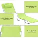 Outsunny Folding Chaise Lounge Chair, Green, Portable, 6-Level Adjustable Back, Pillow Included, for Patio, Garden, Beach - Image 5