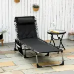 Folding Chaise Lounge Chair with 5 Position Backrest and Pillow, Black - Image 2