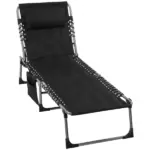 Folding Chaise Lounge Chair with 5 Position Backrest and Pillow, Black - Image 11