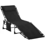 Folding Chaise Lounge Chair with 5 Position Backrest and Pillow, Black