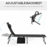 Folding Chaise Lounge Chair with 5 Position Backrest and Pillow, Black - Image 4