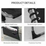 Folding Chaise Lounge Chair with 5 Position Backrest and Pillow, Black - Image 6