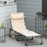 Folding Chaise Lounge Chair, Outdoor Padded Reclining Chair with 5-position Adjustable Backrest, Pillow and Pocket for Patio, Beach, Beige - Image 2