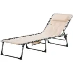 Folding Chaise Lounge Chair, Outdoor Padded Reclining Chair with 5-position Adjustable Backrest, Pillow and Pocket for Patio, Beach, Beige - Image 11