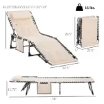 Folding Chaise Lounge Chair, Outdoor Padded Reclining Chair with 5-position Adjustable Backrest, Pillow and Pocket for Patio, Beach, Beige - Image 3