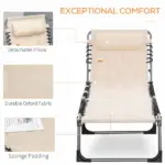 Folding Chaise Lounge Chair, Outdoor Padded Reclining Chair with 5-position Adjustable Backrest, Pillow and Pocket for Patio, Beach, Beige - Image 5