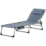 Outsunny Folding Chaise Lounge Chair, Padded Reclining Chair with 5-position Backrest, Pillow and Pocket for Deck, Beach, Lawn and Sunbathing, Grey - Image 11