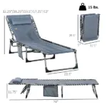 Outsunny Folding Chaise Lounge Chair, Padded Reclining Chair with 5-position Backrest, Pillow and Pocket for Deck, Beach, Lawn and Sunbathing, Grey - Image 3