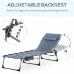 Outsunny Folding Chaise Lounge Chair, Padded Reclining Chair with 5-position Backrest, Pillow and Pocket for Deck, Beach, Lawn and Sunbathing, Grey - Image 4