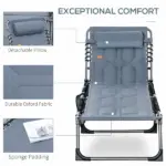 Outsunny Folding Chaise Lounge Chair, Padded Reclining Chair with 5-position Backrest, Pillow and Pocket for Deck, Beach, Lawn and Sunbathing, Grey - Image 5