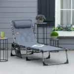 Outsunny Folding Chaise Lounge Chair, Padded Reclining Chair with 5-position Backrest, Pillow and Pocket for Deck, Beach, Lawn and Sunbathing, Grey - Image 10