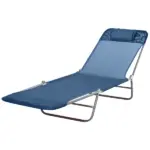 Folding Chaise Lounge Chair, Pool Sun Tanning Chair, Outdoor Lounge Chair with Reclining Back, Breathable Mesh Seat, Headrest for Beach, Yard, Patio, Dark Blue - Image 11