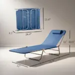 Folding Chaise Lounge Chair, Pool Sun Tanning Chair, Outdoor Lounge Chair with Reclining Back, Breathable Mesh Seat, Headrest for Beach, Yard, Patio, Dark Blue - Image 3